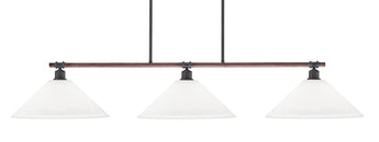 Blacksmith 3 Light Billiard Table Light, Painted Wood and Dark Granite Finish, 16 Inch White Muslin Glass