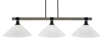 Tacoma 3 Light Billiard Table Light, Matte Black and Painted Distressed Wood Finish, 16 Inch White Marble Glass