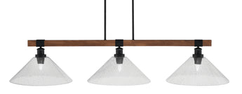 Tacoma 3 Light Billiard Table Light, Matte Black and Painted Wood Finish, 16 Inch Smoke Bubble Glass
