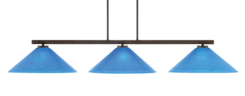 Atlas 3 Light Billiard Table Light, Dark Granite Finish, 16 Inch Blue Italian Glass