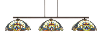 Atlas 3 Light Billiard Table Light, Dark Granite Finish, 16 Inch Earth Star Art Glass